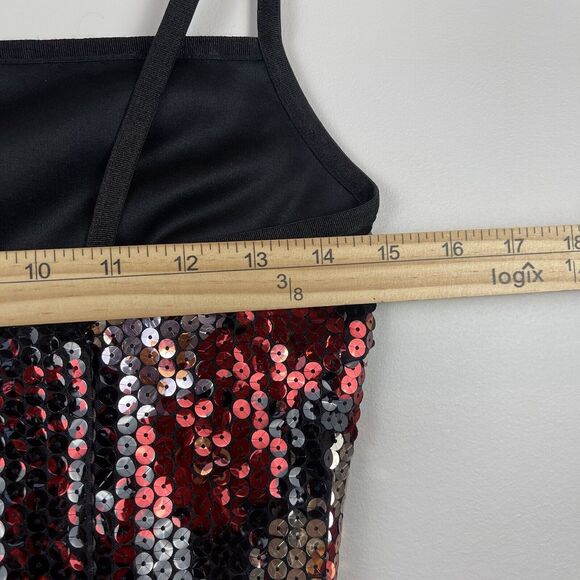 Y2K Express Womens Mini Dress M 7/8 Red Black Sequins Body Con Party Cocktail - Picture 4 of 6